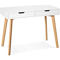 Homfa Mesa de Escritorio Mesa para Ordenador Escritorio para Estudio Oficina Dormitorio con 2 Cajones Blanco 100x50x77cm